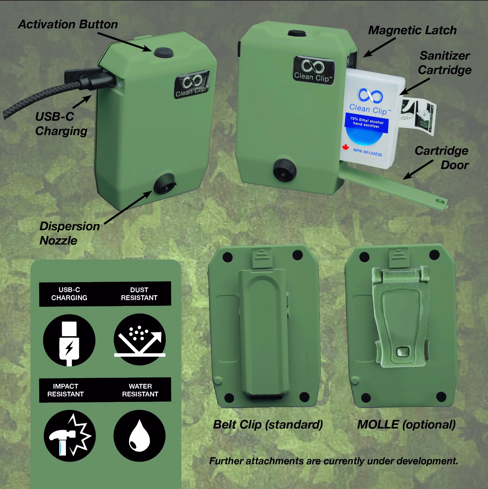 Field personnel using Clean Clip personal sanitizer during mobile operations